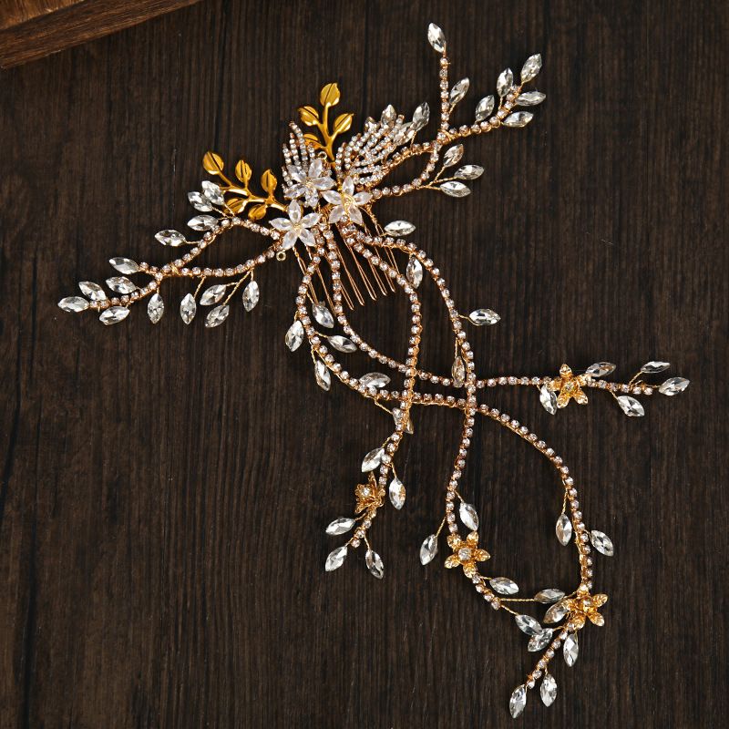 Νυφικό κόσμημα Κρυστάλλινο ένθετο χτένα με μακριές χτένα Αξεσουάρ για τα μαλλιά με στρας με πλέξη Αξεσουάρ για πέπλο κοσμήματα γάμου_voghion.com