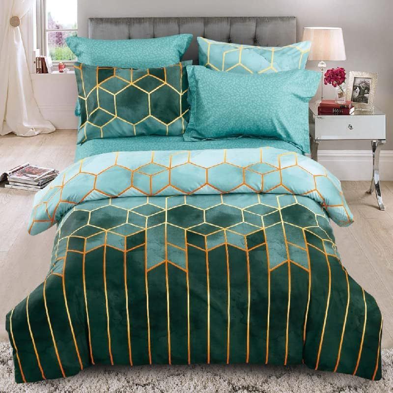 Luxury Geometric Print Duvet Cover Set With Gold Line Accents - Modern Minimalist Style Bedding Set For Queen, King, And Super King Sizes_voghion.com