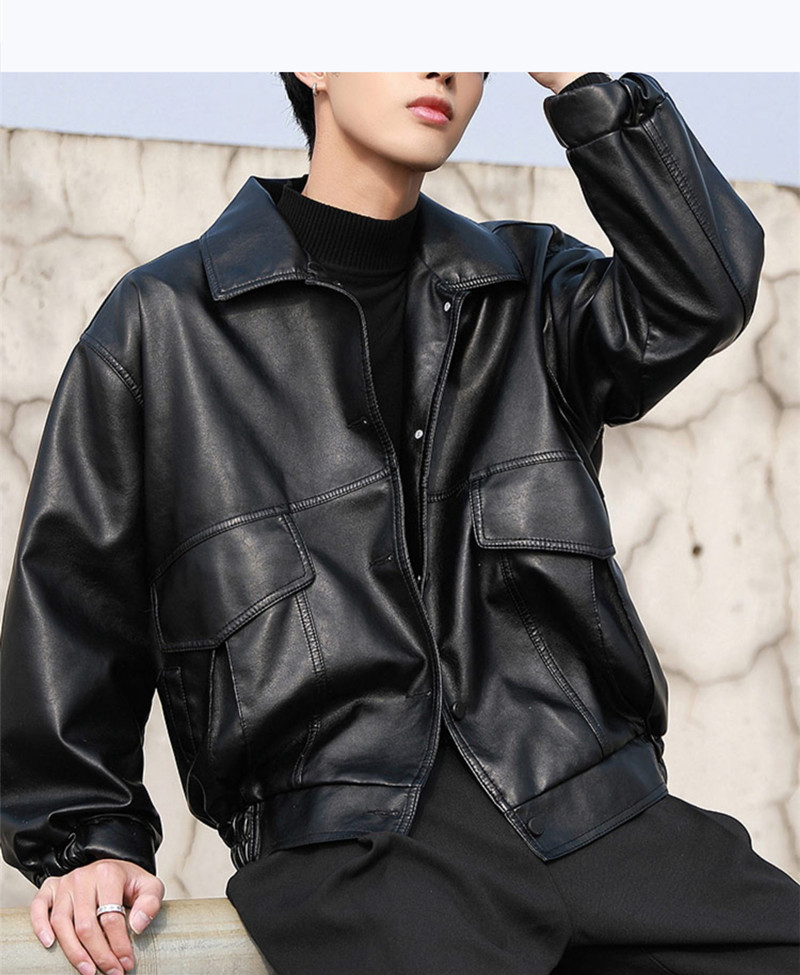 Giacca da pilota in pelle da uomo, giacca in pelle PU alla moda e dalla vestibilità ampia_voghion.com