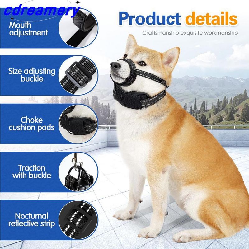 Reflective Dog Mouth Cover, Adjustable Reflective Pet Mouth Cover, Portable Dog Mouth Cover, Black Dog Mouth Cover To Prevent Biting_voghion.com