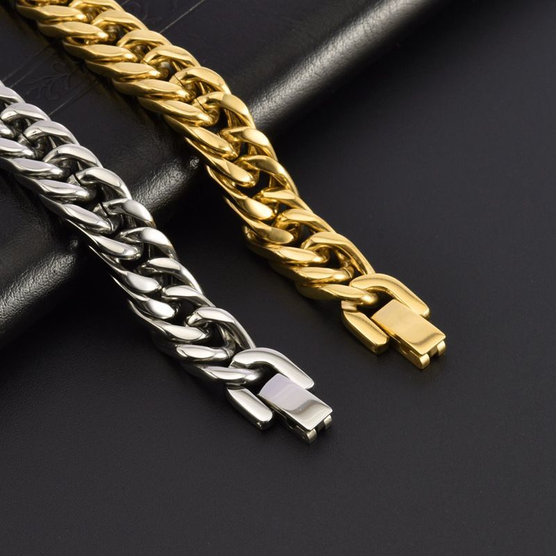 Modisches Titanstahl-Armband mit doppelter Webart und vier Seiten, kubanisches Hip-Hop-Stil, schlichter handgefertigter Herrenschmuck_voghion.com