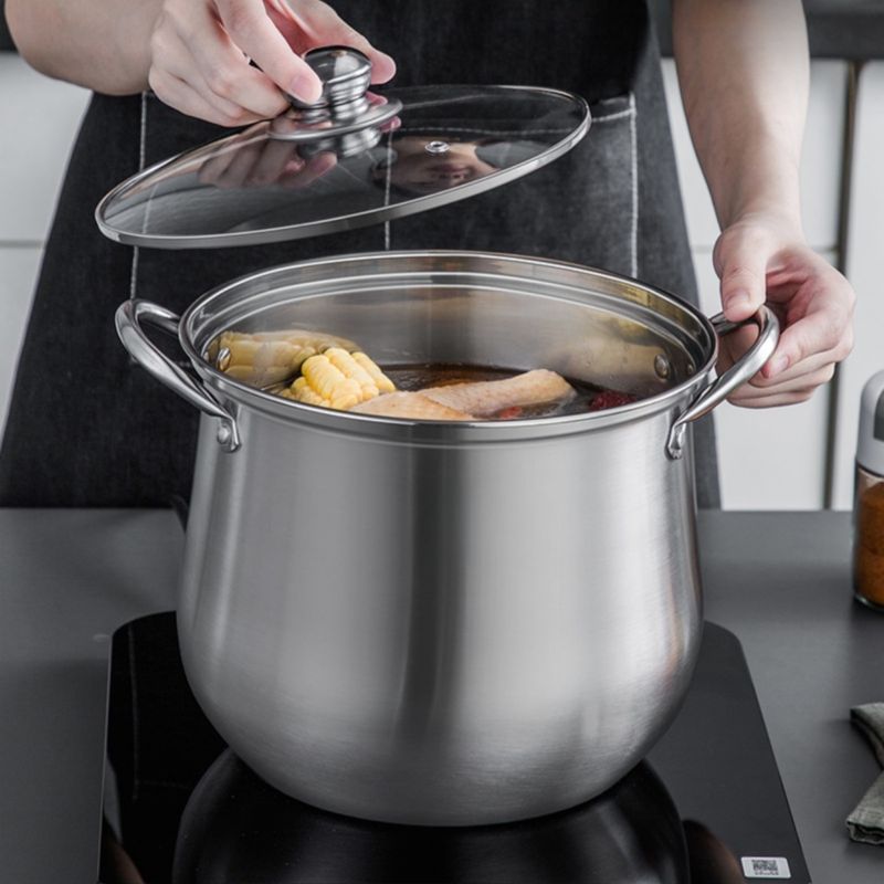 1pc Large Stainless Steel Stock Pot - Ideal For Soups, Stews, And More - Durable, Easy To Clean - Essential Kitchen Gadget_voghion.com