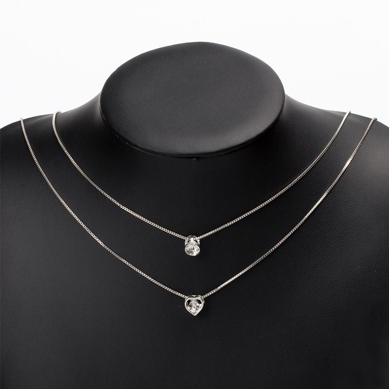 Fashion Alloy Multi-layer Heart Water Drop Pendant Versatile Necklace Clavicle Chain For Women_voghion.com