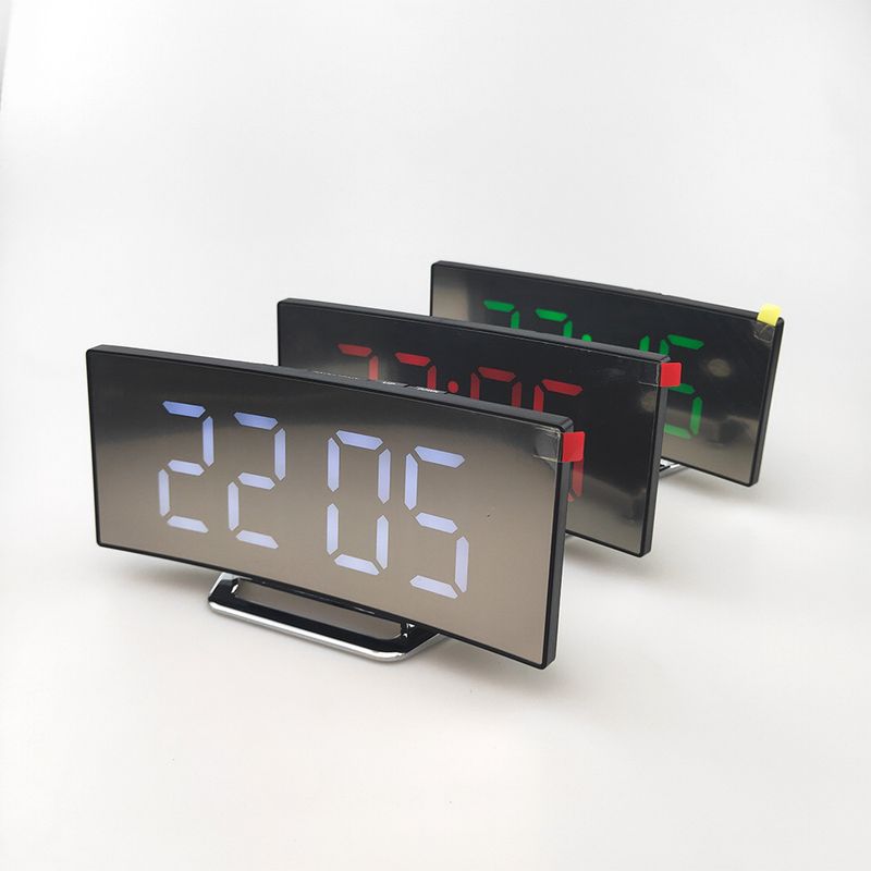 Alarm Clocks Creative Electronic Large Screen Curved LED Electronic Mirror Silent Alarm Clock_voghion.com
