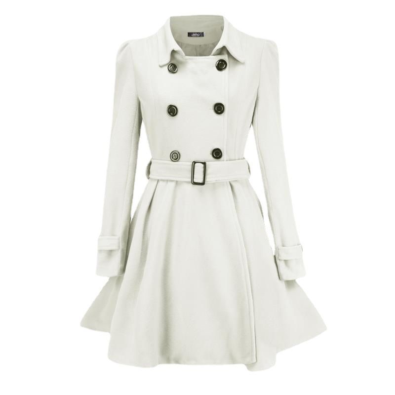 Elegant Women's Wool Blend Trench Coat With Belt & Peplum Hem - Slim Fit Long Coat For Autumn/Winter_voghion.com