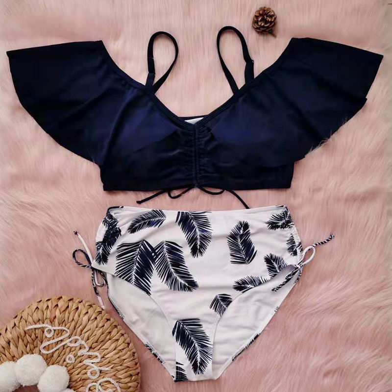 costume da bagno da donna a vita alta con reggicalze monospalla con volant e coulisse di grandi dimensioni diviso_voghion.com