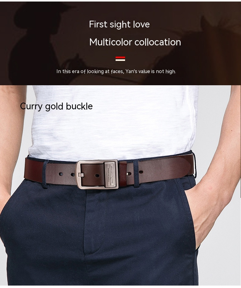 Nytt nålspänne i äkta läder Business Casual Kohud Herrtrend Enkel Medelålders och Unga Byxor Bälte Herr_voghion.com