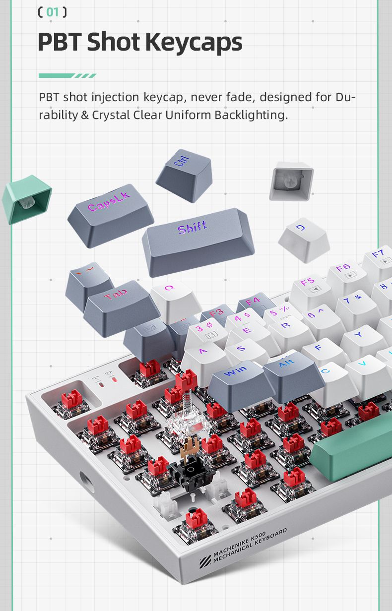 he K500 Mechanical Gaming Wired Keyboard Hot Swappable 94 Keys RGB Light Windows_voghion.com