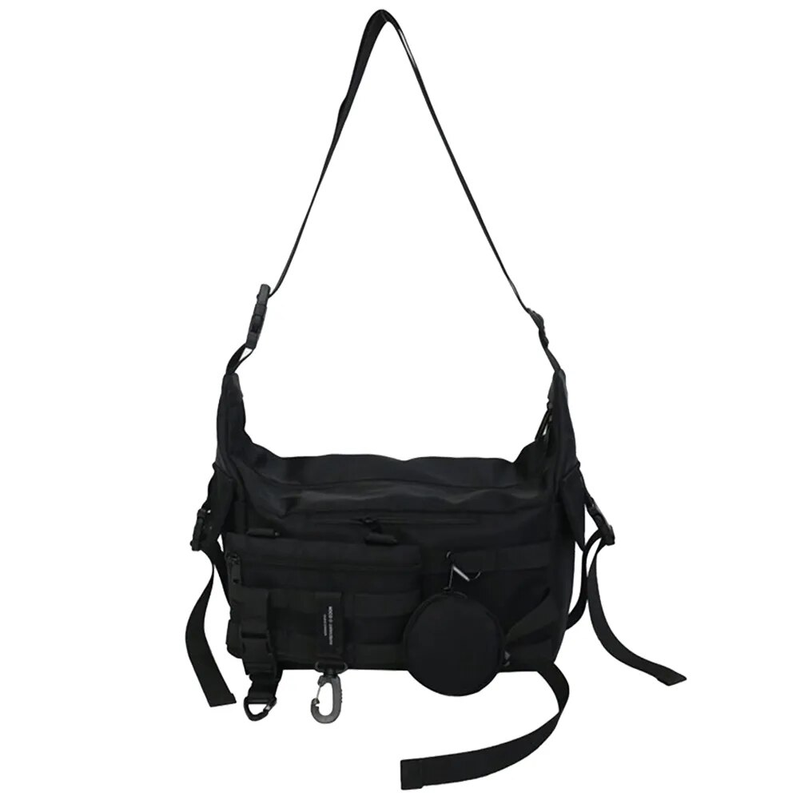 Schulter Gothic Schwarz Umhängetasche Messenger Tragetaschen Für Männer Frauen Shopper Nylon Hip Hop Techwear Satchel Taille Goth_voghion.com