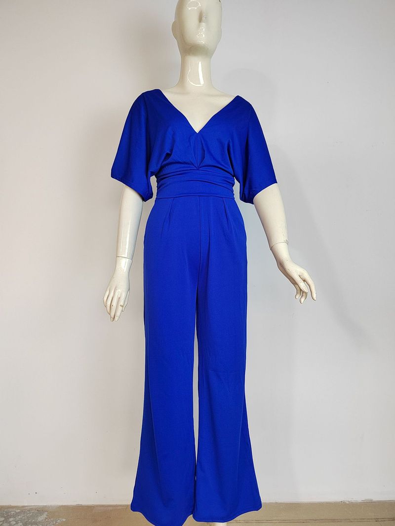 Damesjurk Jumpsuit Hot Sale Diepe V-broek met hoge taille en wijde pijpen_voghion.com
