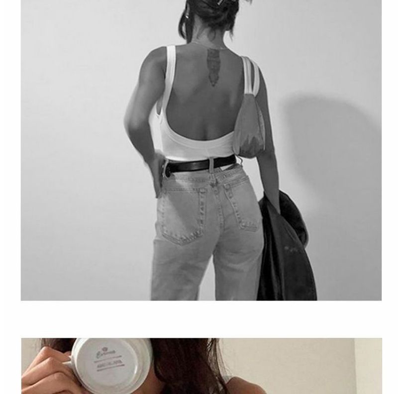 Canotta senza schienale con bordo largo per donna, nuova tuta estiva alla moda con spalline spesse e bottoni nascosti._voghion.com