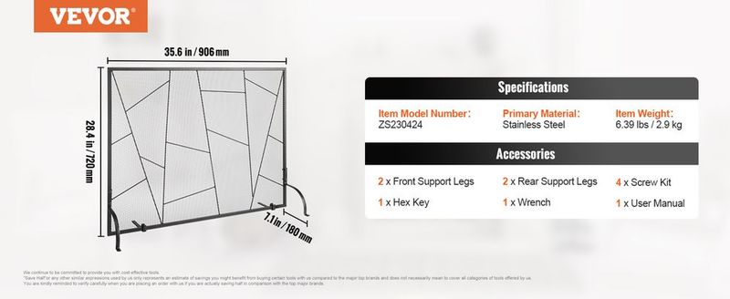 VEVOR Fireplace Screen Single Panel, Sturdy Iron Mesh Fireplace Screen, 35.6"(L) X28.4"(H) Spark Guard Cover, Simple Installation, Free Standing Fire Fence Grate For Living Room Home Decor Modern_voghion.com
