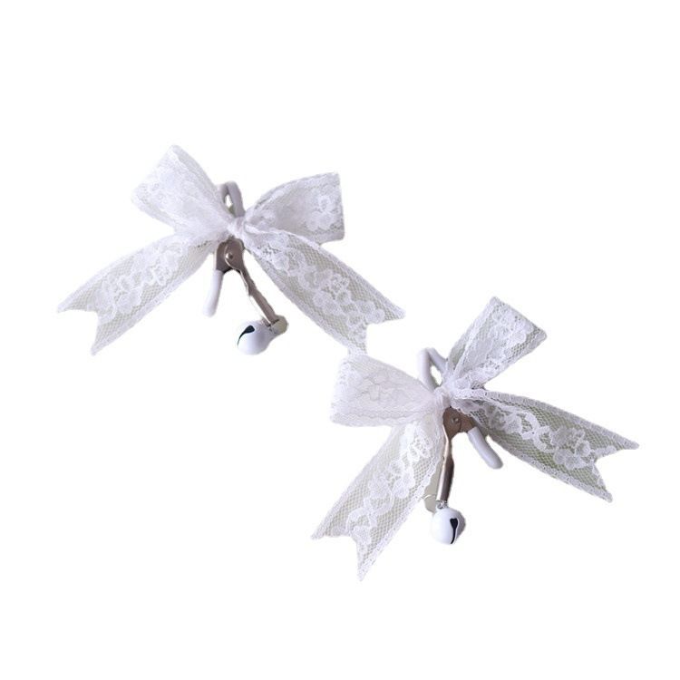 White Lace Bow Bell Anal Plug Erotic SM Flirting Stimulating Nipple Clamps Vaginal Clips_voghion.com