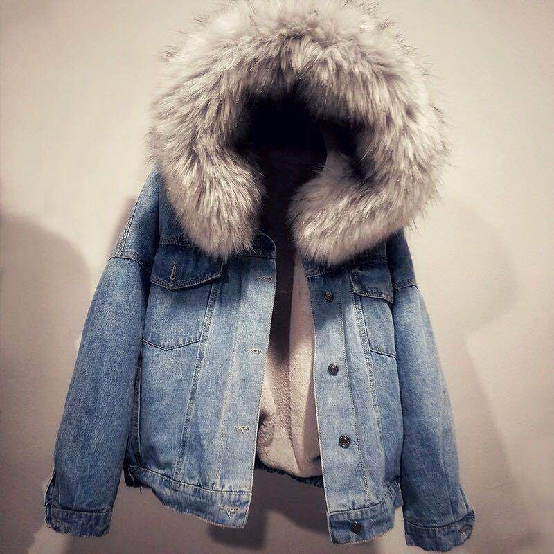 Abbigliamento da donna Giacca corta in cotone Inverno Nuovo stile Plus Giacca in velluto di cotone Giacca in denim larga Collo in pelliccia Giacca ispessita da donna_voghion.com