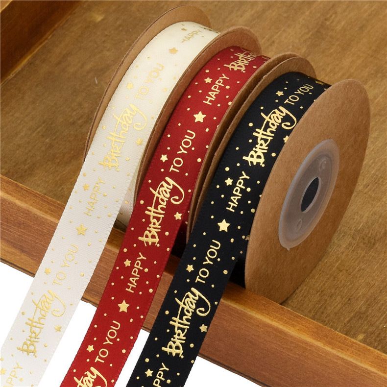 Happy Birthday Ribbon Roll Bronzing Printed Cake Box Packaging Ribbon for Gift Wrapping Crafts, 15 mm X 10 Yards/20 Yards_voghion.com