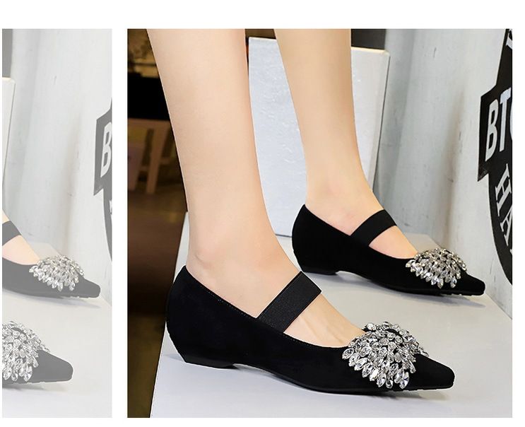Light Luxury Elastic Band One-pedal Low-heeled Women's Single Shoes Dazzling Rhinestone Bow Wedge-heeled Women's Shoes_voghion.com