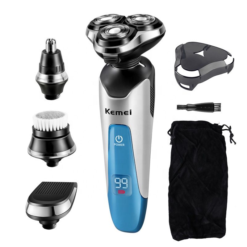 Kemei5390 Kit de afeitadora 4 en 1 para hombre, totalmente lavable, eléctrica, inteligente, con pantalla LED, recargable, para afeitadora de pelo_voghion.com