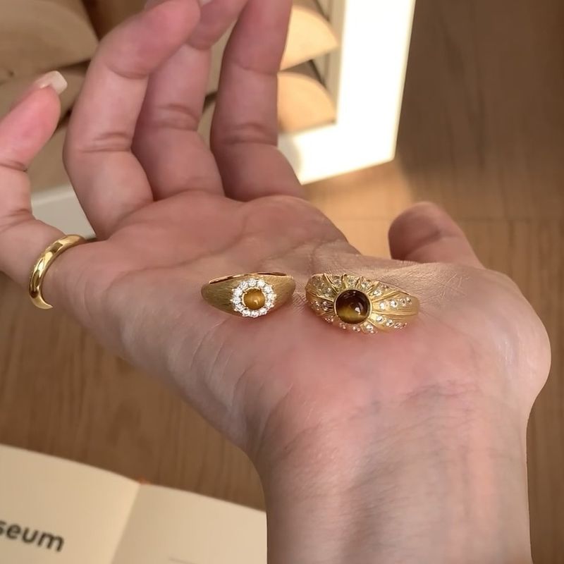 Vintage Gula Silk Fortune Tiger Eye Stone Ring, Female Heavy Industry, High Grade, Cold Wind, Exquisite Tail Ring_voghion.com