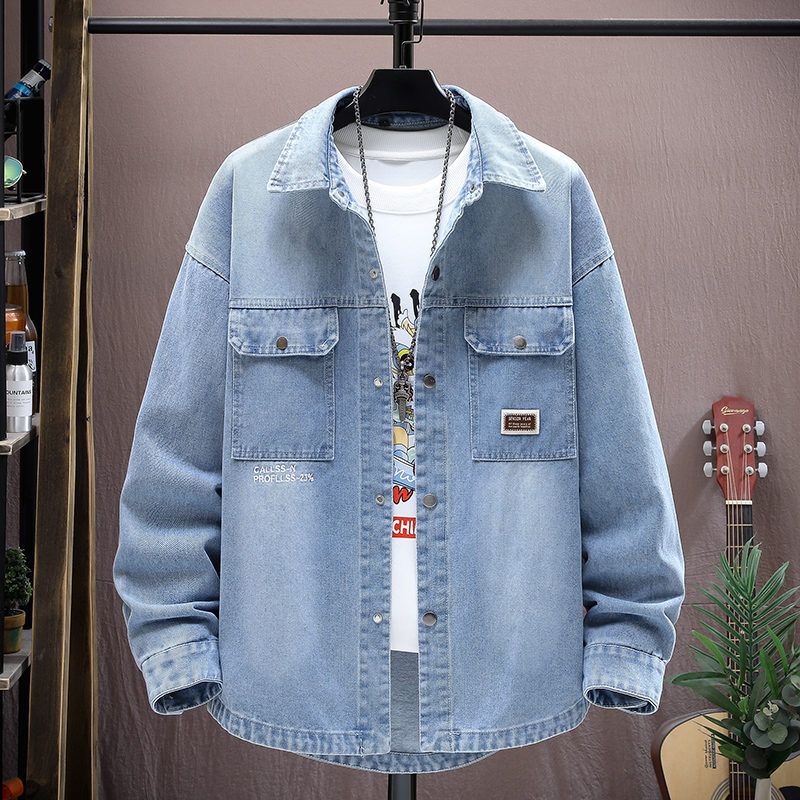 One Piece Dropshipping 2024 Spring Denim Shirt Printed Simple Jacket Youth Casual Student Jacket Well Known_voghion.com