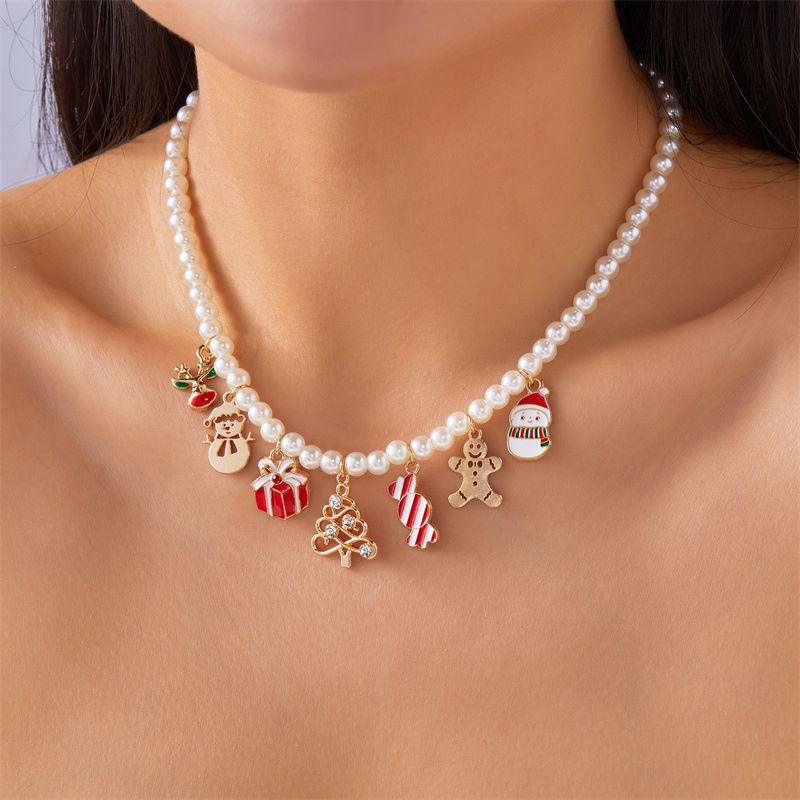 Collana di perline con ciondolo di caramelle, piccolo pupazzo di neve, biscotto europeo e americano, regalo_voghion.com