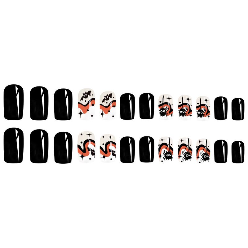 Corto glitterato quadrato armatura Halloween carino nero ragno pipistrello irregolare multicolore modello indossare manicure 24 pezzi_voghion.com