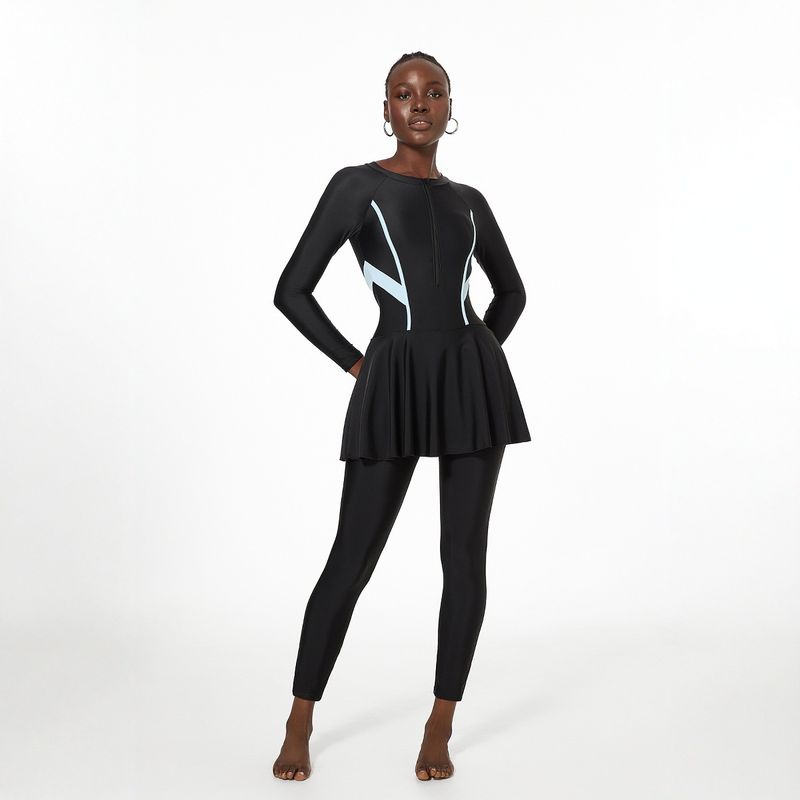 Costume da bagno taglie forti per donna, gonna che copre la pancia, maniche lunghe, pantaloni lunghi, costume da surf e immersioni, intero_voghion.com