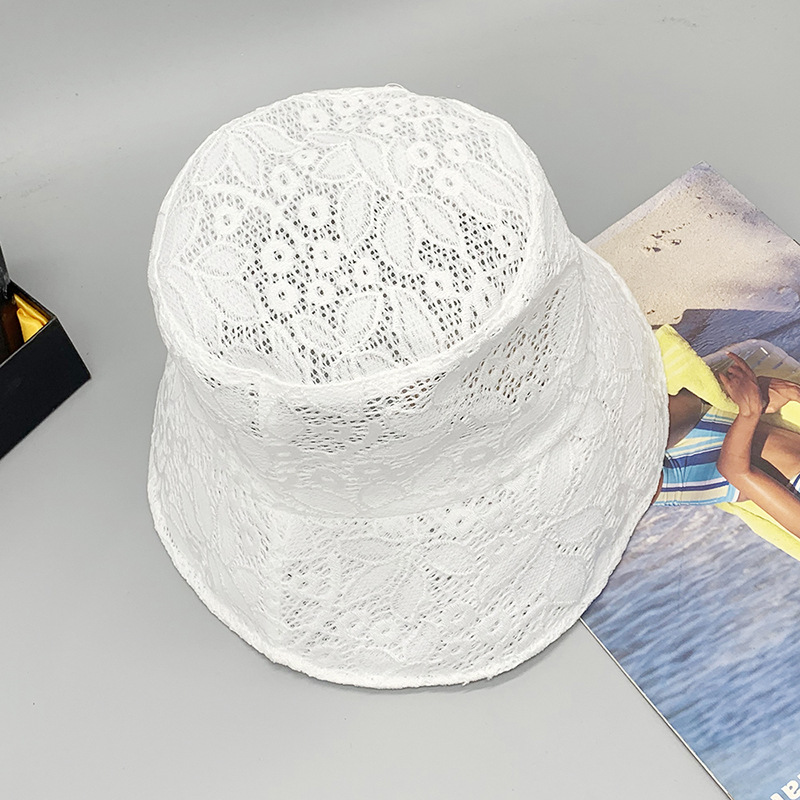 Wedding lace basin hat monochrome satin file wide shade dome summer spot fisherman hat_voghion.com