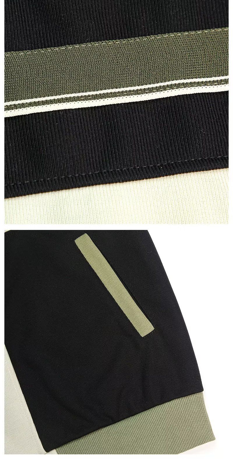 "Japanese-Inspired Men's Contrast Trim Zip-Up Jacket – Oversized Fit, Black/Grey/Apricot (M-3XL)"_voghion.com