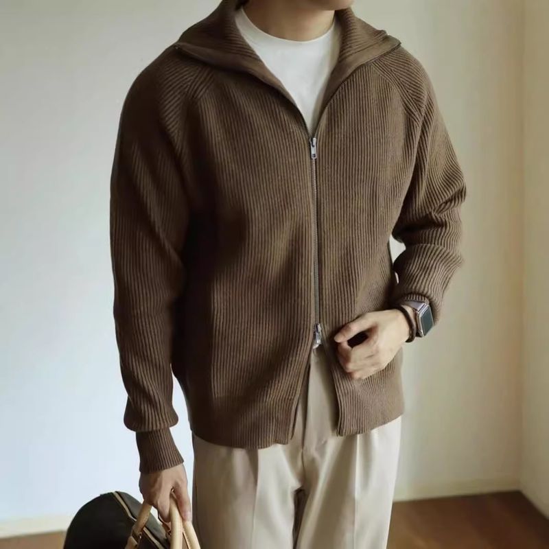 Herbst Winter Gestrickte Zipper Strickjacke Jacke Ins Paar Stil Faul Lose Beiläufige Stehkragen Pullover Mantel_voghion.com