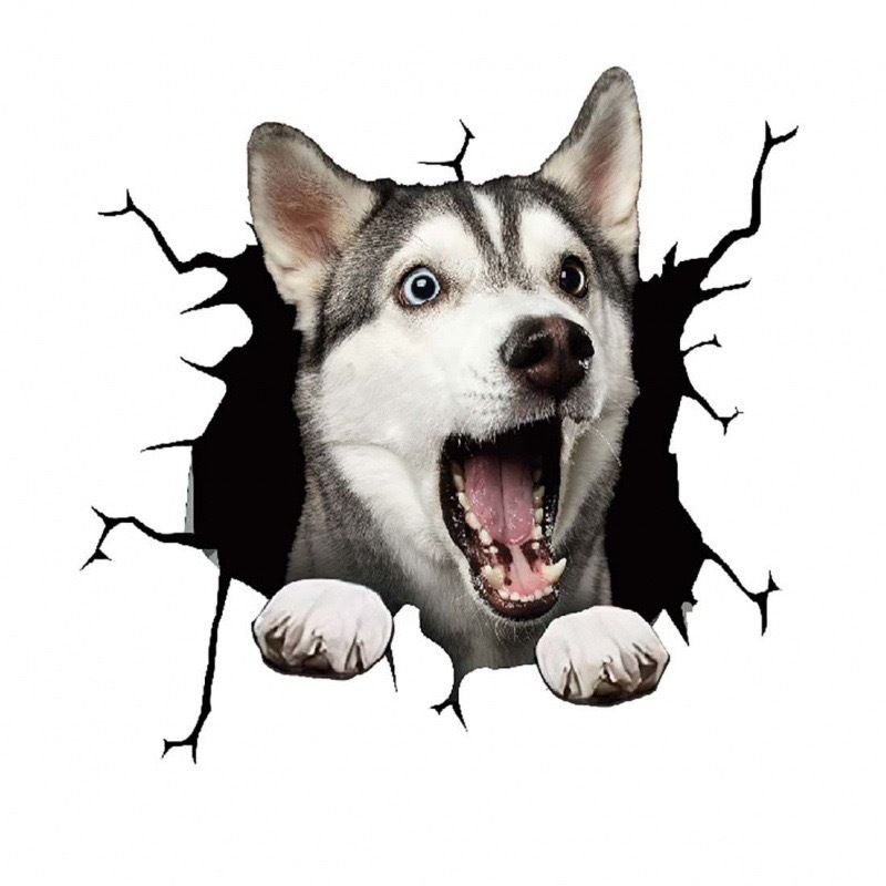 Creative cracked animal wall perforated car personalized glass stickers, dog stickers_voghion.com
