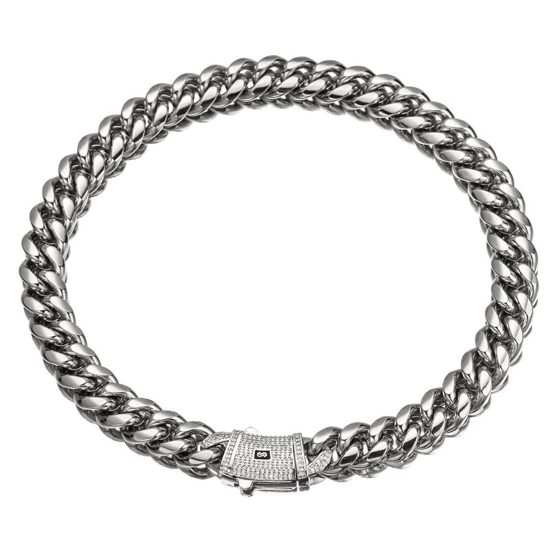 Joyería para hombre, collar de cadena cubana de acero inoxidable con hebilla de resorte de circonita de Miami, collar para hombre, pulsera, joyería popular_voghion.com
