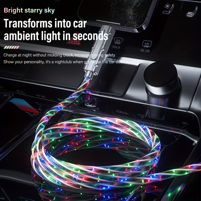 4in 1 Fast Charging New Starry Sky LED Multicolor Zinc Alloy Type C USB Lightning Data Cable 100W LED USB Cable_voghion.com