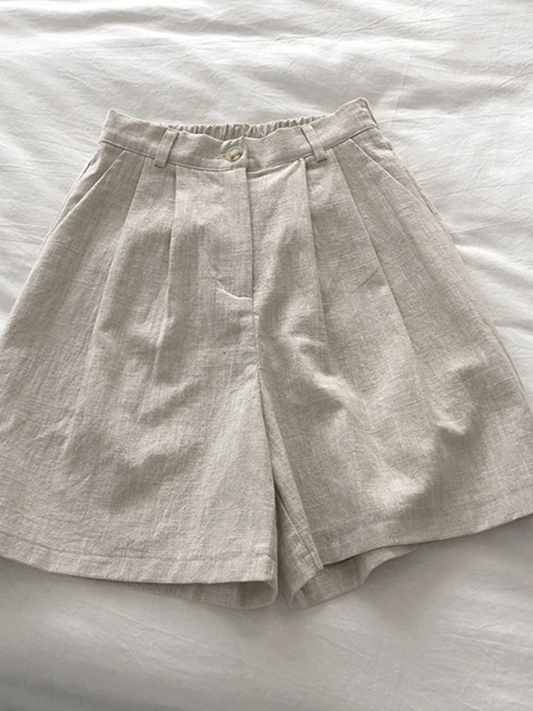 Katoen en shorts, dames zomer hoge taille, kleine gestalte, dunne linnen wijde pijpen casual A-lijn vijfpunts broek_voghion.com