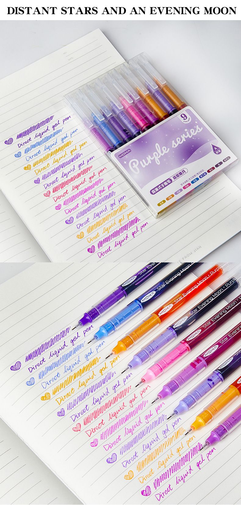 Stylos roller à encre gel liquide Moka à pointe fine de 0,5 mm – Lot de 9 couleurs vives pour la prise de notes, les croquis et les projets artistiques_voghion.com