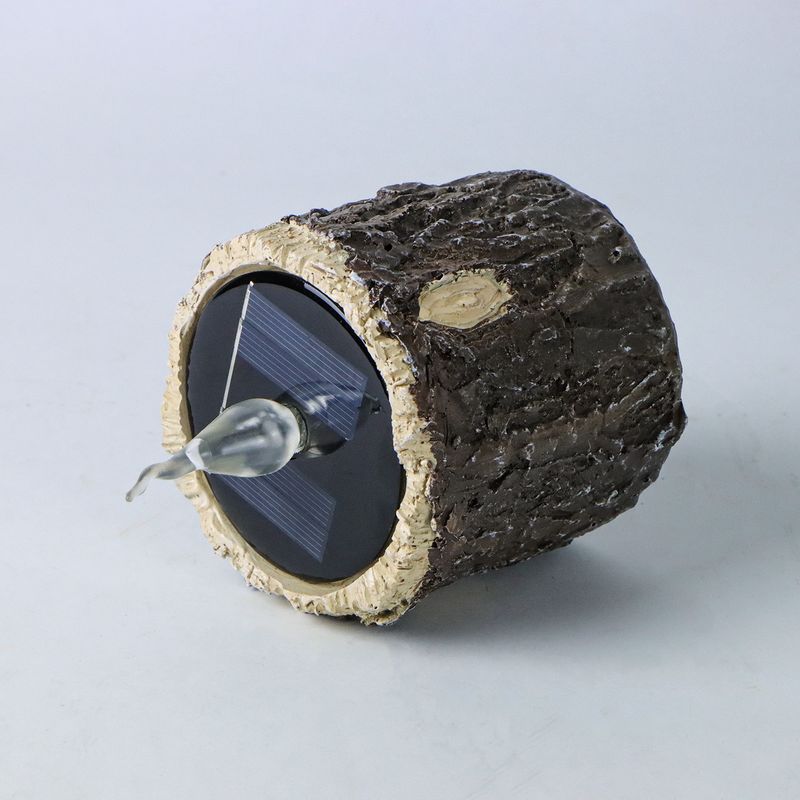 Candela solare a forma di ceppo d'albero - Decorazione per esterni a LED senza fiamma, texture rustica della corteccia, luce bianca calda tremolante per giardino, patio e vialetto (bassa/alta)_voghion.com
