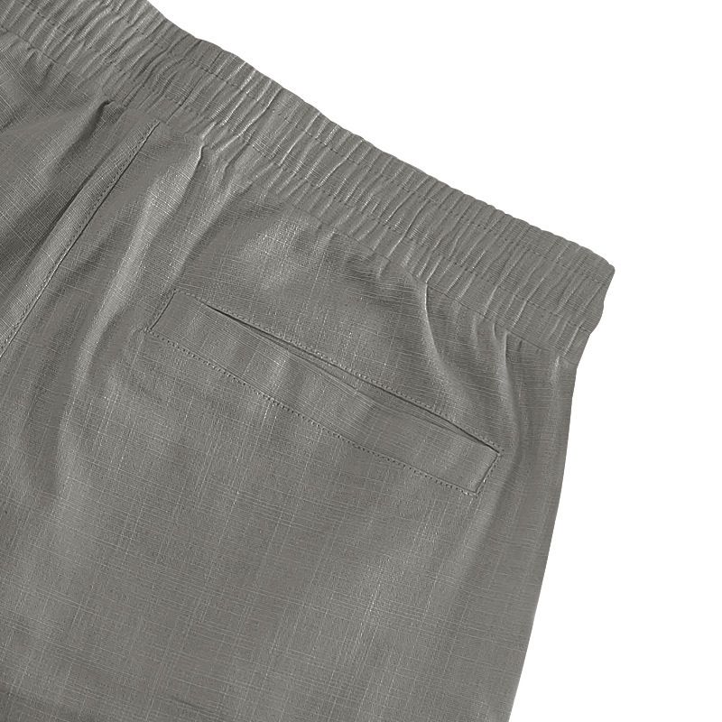 Pantaloncini da uomo in lino, pantaloncini cargo tinta unita con elastico in vita, tasche per viaggi e tempo libero, pantaloncini da spiaggia a gamba larga per l'estate_voghion.com