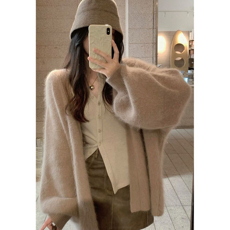 Pull en velours de vison doux et moelleux pour femme, style décontracté et décontracté, sensation haut de gamme, cardigan tricoté pour le printemps, l'automne et_voghion.com