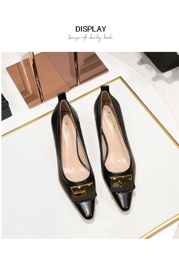 1235-K56 Stile Professionale OL Donna Bocca Bassa Piccola Testa Quadrata Fibbia In Metallo Tacco Medio Spesso Pendolare Singolo_voghion.com