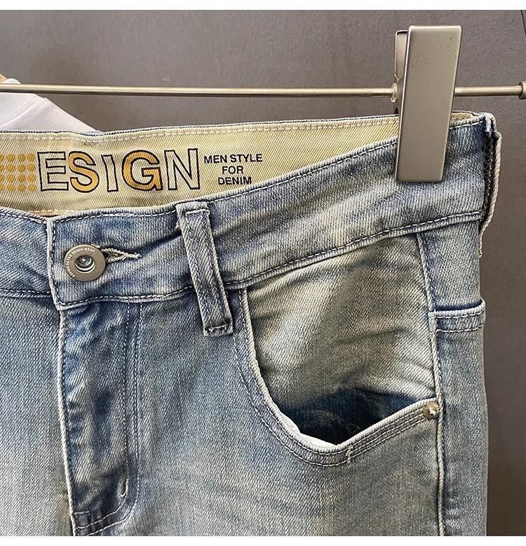Men's Clothing Slightly Loose Harem Nine Point Pants Summer Thin Light Colored Patch Hole Jeans Men's Elastic Slim Straight Pants_voghion.com