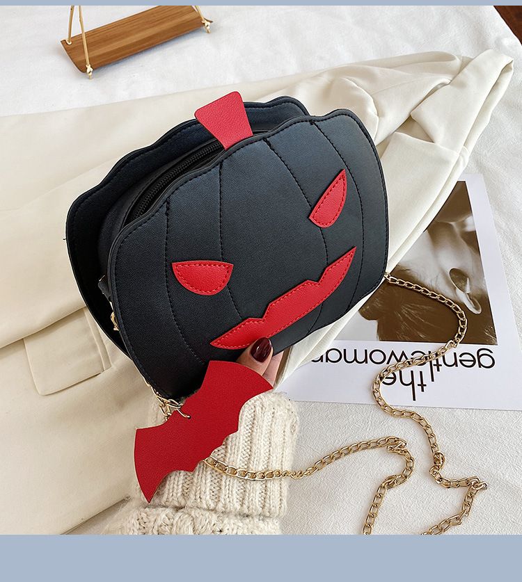 Borsa a tracolla con zucca glitterata a tema Halloween per donna - Borsa a tracolla in PU riflettente retrò con tasche con cerniera, accessorio alla moda e divertente_voghion.com