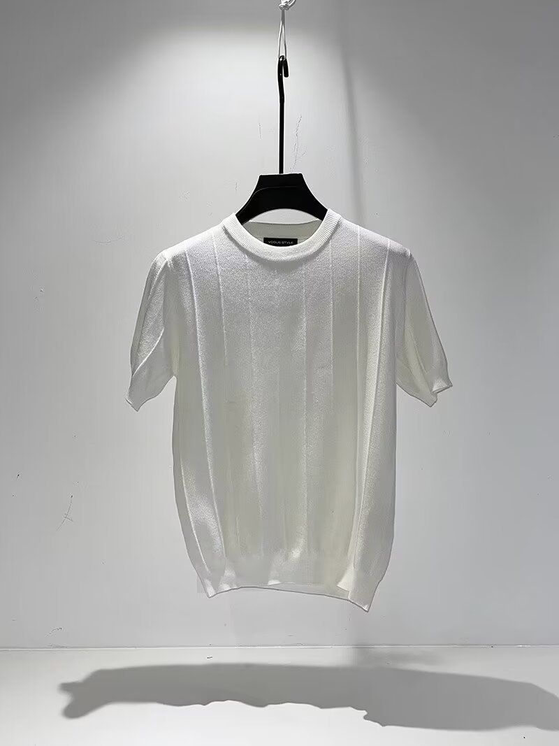 Männerkleeder 2024 Summer Nei Slim Äisseid Gestrickte Ronn Hals Kuerzärm T-Shirt Männer T-Shirt Yuppie T-Shirt Männer_voghion.com