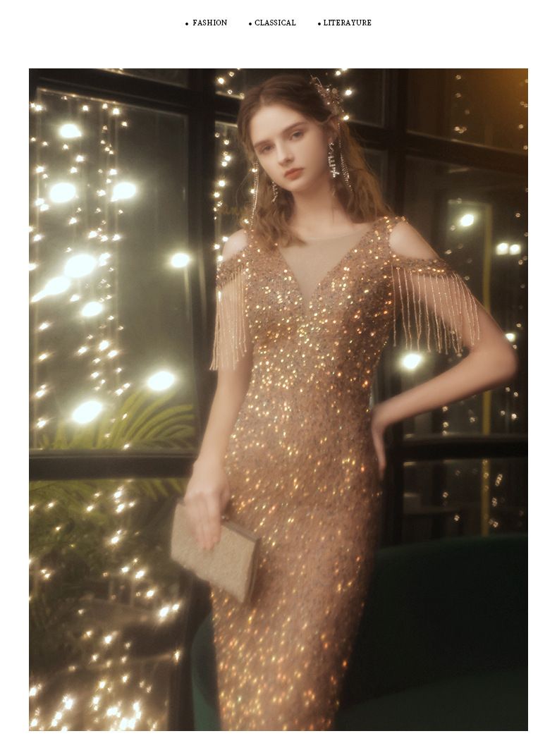 Kadın Giyim Yeni Sonbahar Ziyafet Mizaç Seksi Balık Kuyruğu Sosyetik Ev Sahibi Akşam Elbisesi_voghion.com