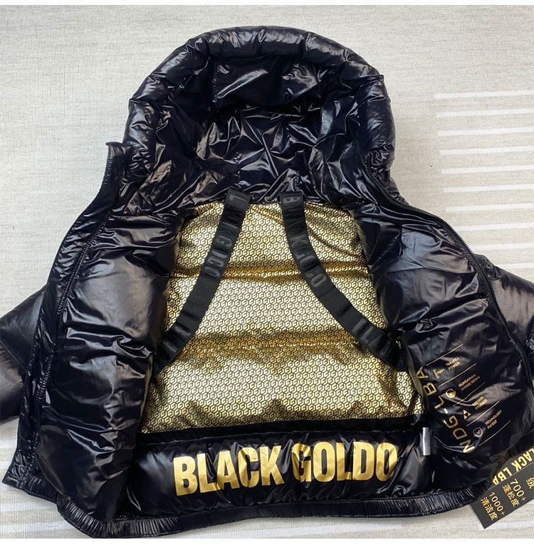 Kids' Winter Down Jacket – Premium White Goose Feather, Short Hooded Coat With Gold Lettering (Black, 7 Sizes)_voghion.com
