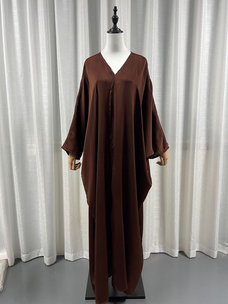 Abaya Open Cardigan Spring New Türkiye Fashion European Muslim Satin Robe_voghion.com