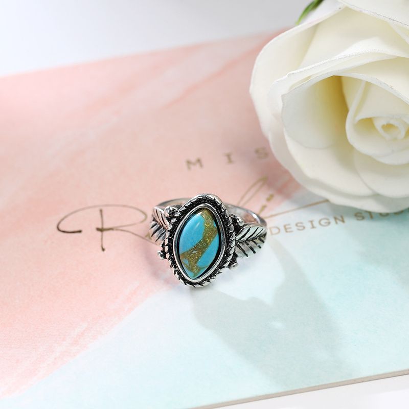 Anello in turchese con occhio di cavallo, creativo, in argento tailandese placcato a foglia, da donna_voghion.com