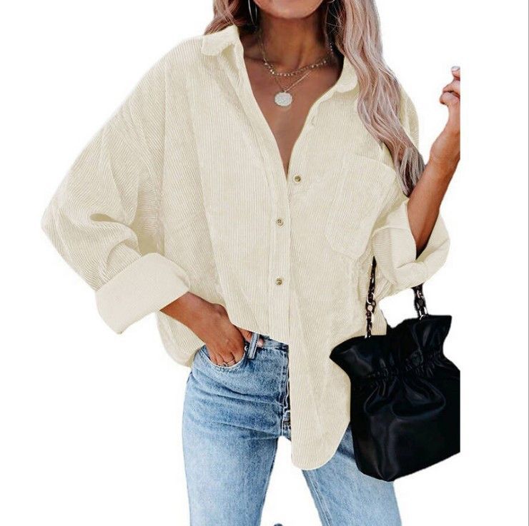Women's clothing autumn and winter Oversize corduroy loose button shirt_voghion.com
