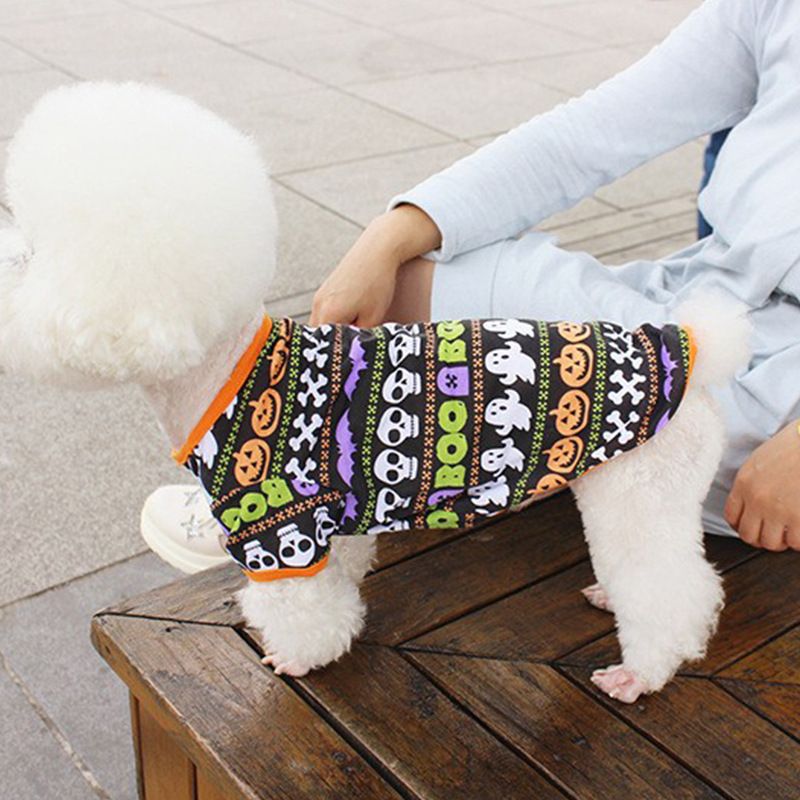 Camiseta estampada com desenho animado para cachorro primavera verão Teddy Bichon Roupas para animais de estimação Halloween_voghion.com