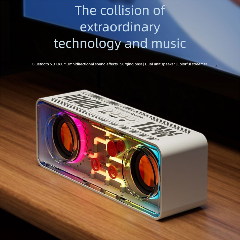 Dual Transparent Mecha Bluetooth Mechanical Style Colorful Lights Desktop Computer Small Cannon Bass Diaphragm Speaker_voghion.com