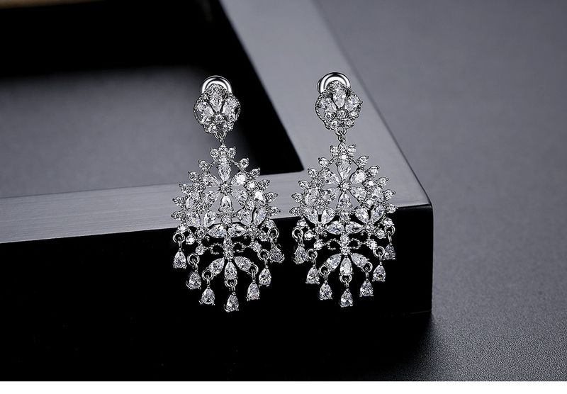 Women's Jewelry Elegant Long Drop Earrings With Zircon Stones For Evening Parties, Geometric Design, Dangle Earrings For Women_voghion.com