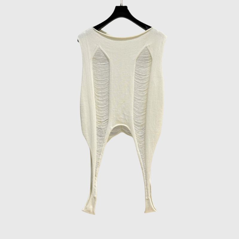 meisje SUBHUMAN | Hollow Out onregelmatig gebreid dames niche-ontwerp Spicy Girl doorschijnende mouwloze dunne top_voghion.com